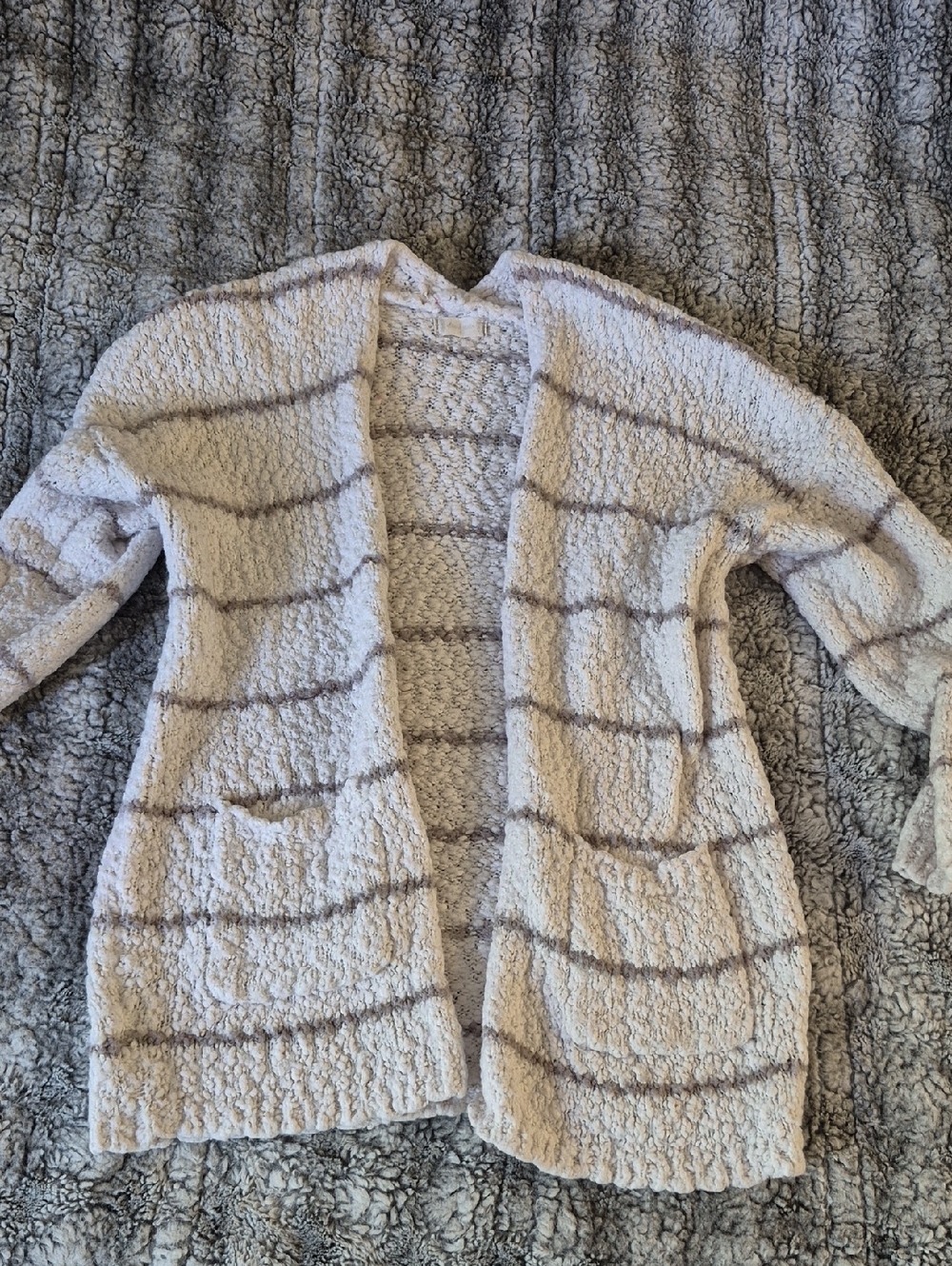 Altar'd State 🖤 Cozy Cream Stripe Open-Front Women's Sweater Cardigan (712)